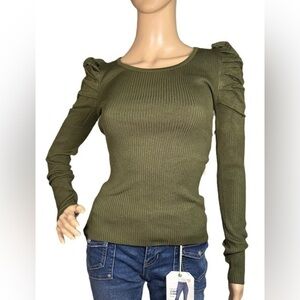 CRAVE FAME Scoop-Neck Puff-Shoulder Ribbed Sweater